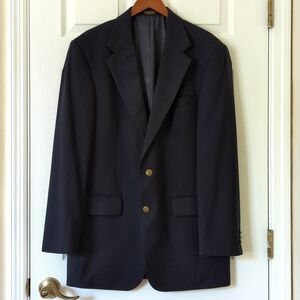 Oscar de la Renta Classic 100% Wool Preppy Blazer Jacket Dark Navy Blue 40L